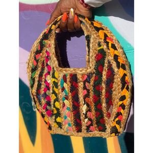 Magid Multicolor Woven Petite Jute Straw Tote Bag